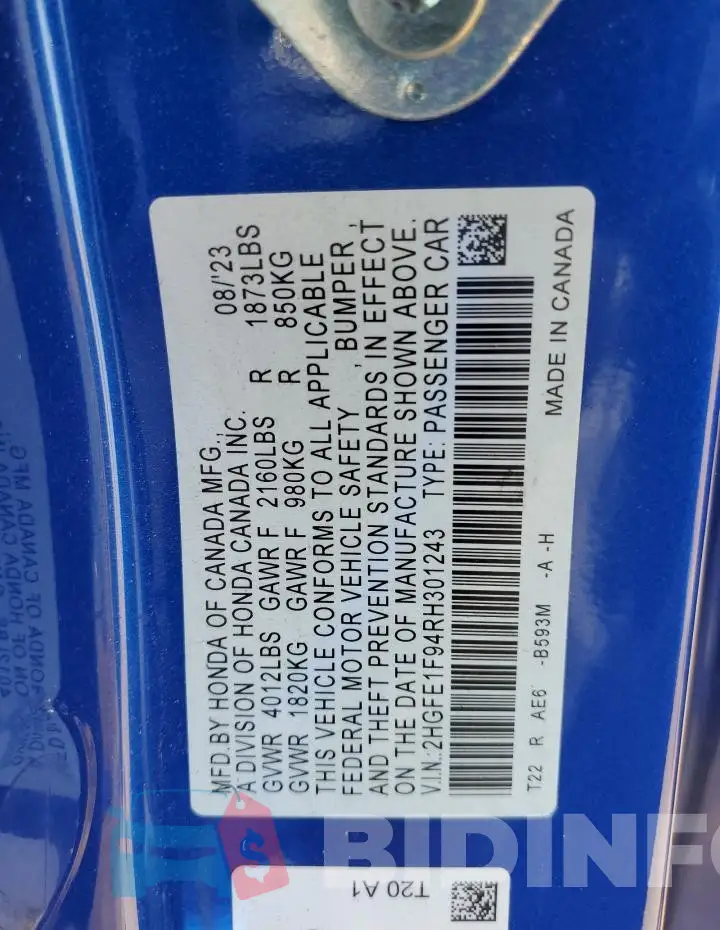 2HGFE1F94RH301243 Photo# 13