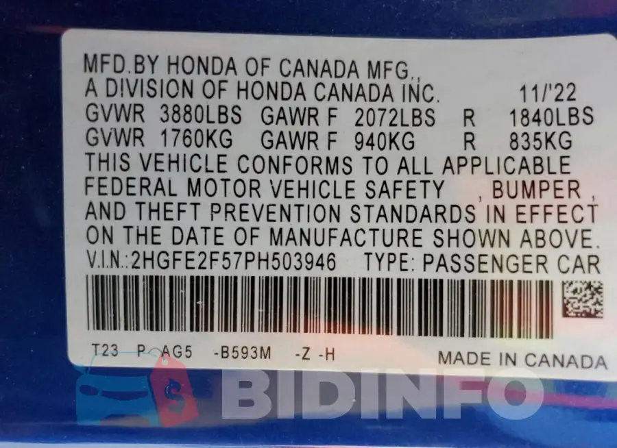 2HGFE2F57PH503946 Photo# 12