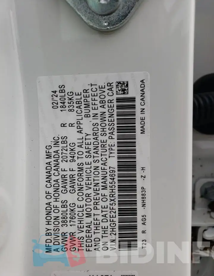 2HGFE2F5XRH554697 Photo# 12