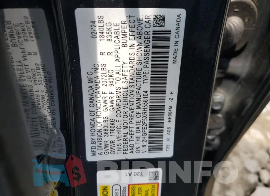 2HGFE2F5XRH558104 Photo# 13