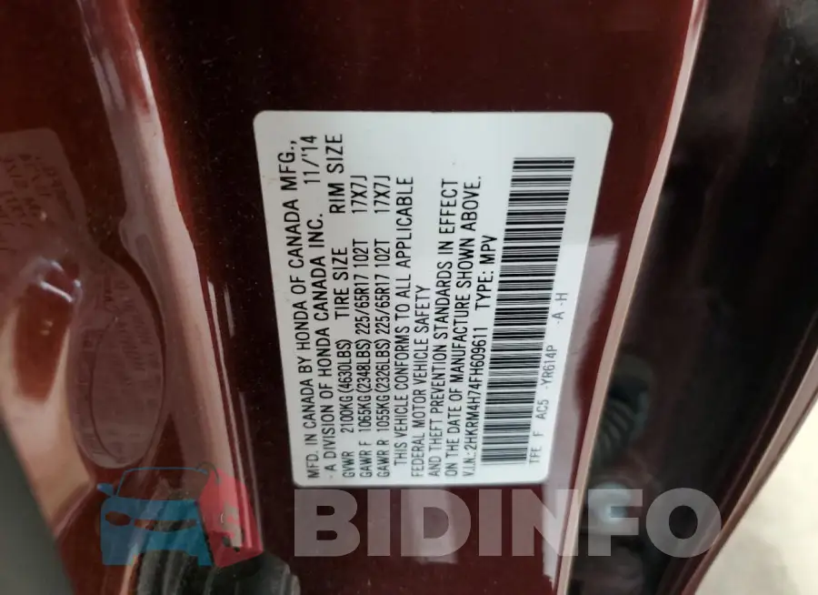 2HKRM4H74FH609611 Photo# 13