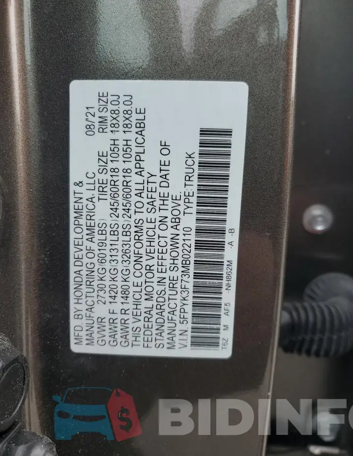 5FPYK3F73MB022110 Photo# 13