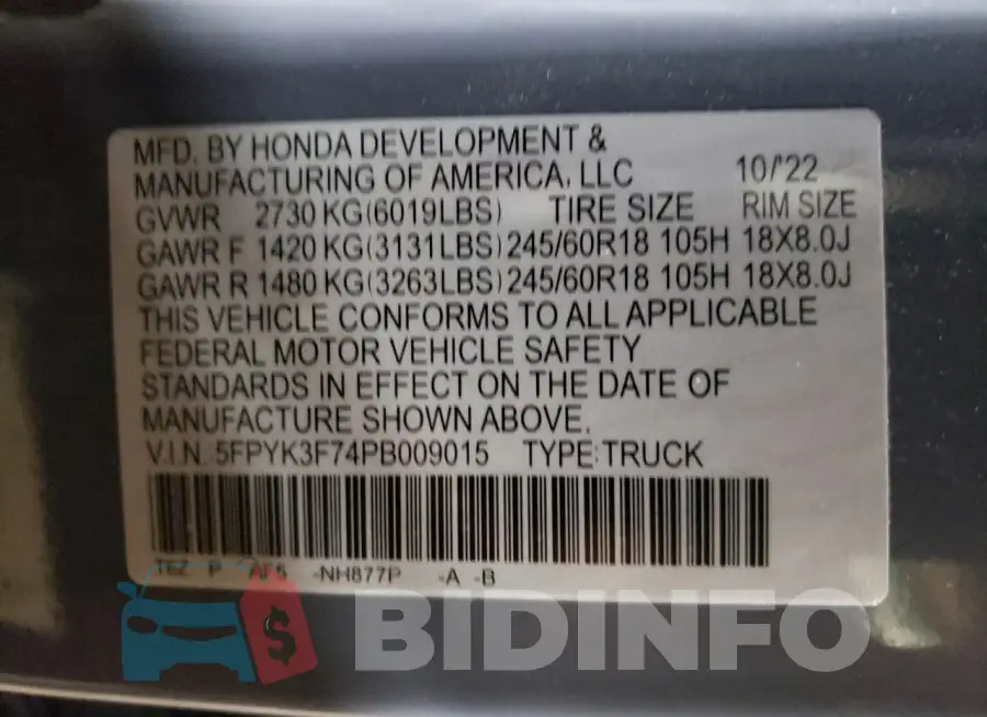 5FPYK3F74PB009015 Photo# 13