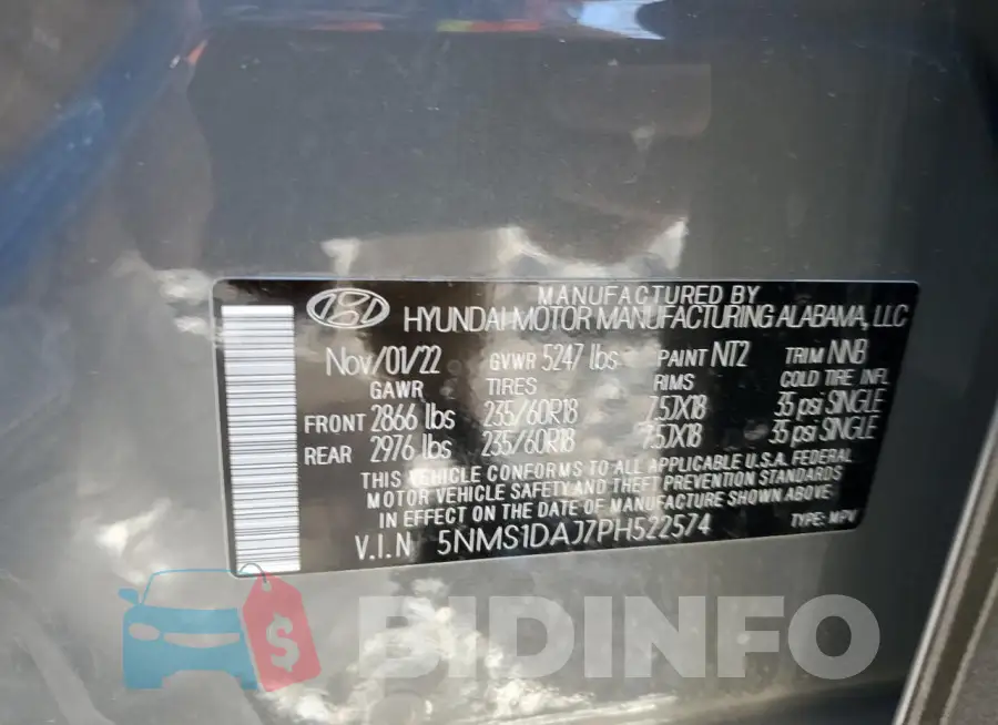 5NMS1DAJ7PH522574 Photo# 12