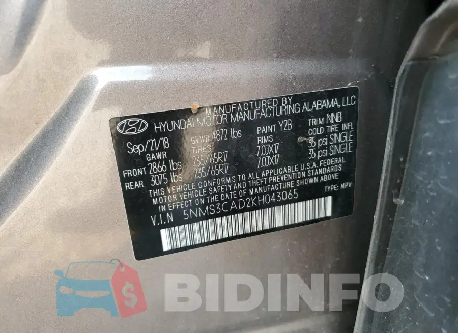 5NMS3CAD2KH043065 Photo# 13