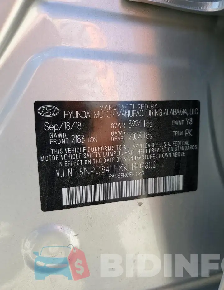5NPD84LFXKH407802 Photo# 12