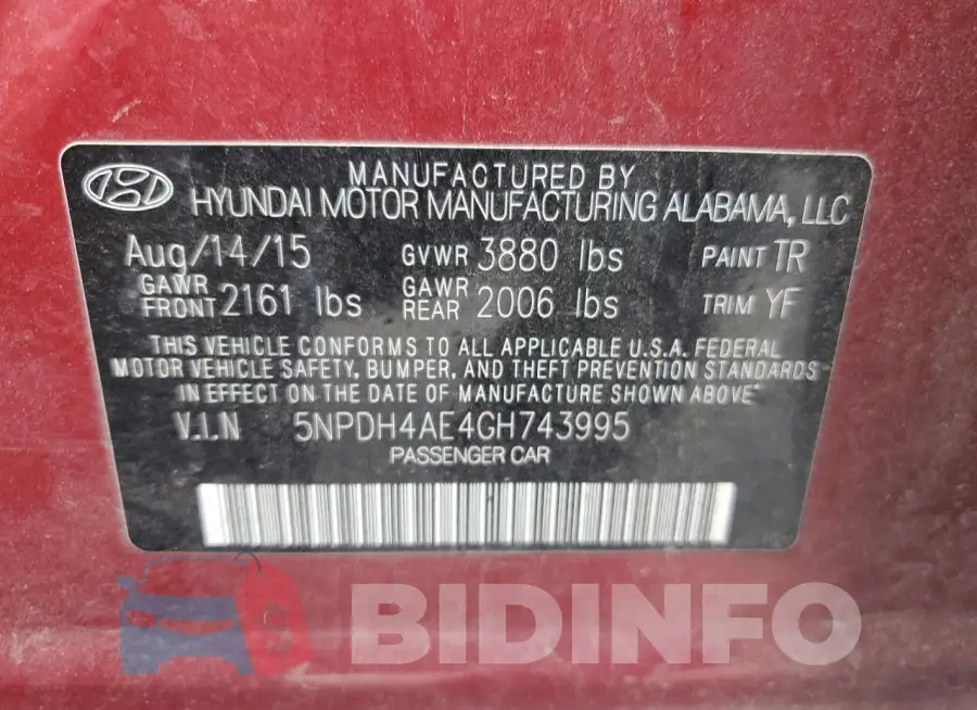 5NPDH4AE4GH743995 Photo# 12