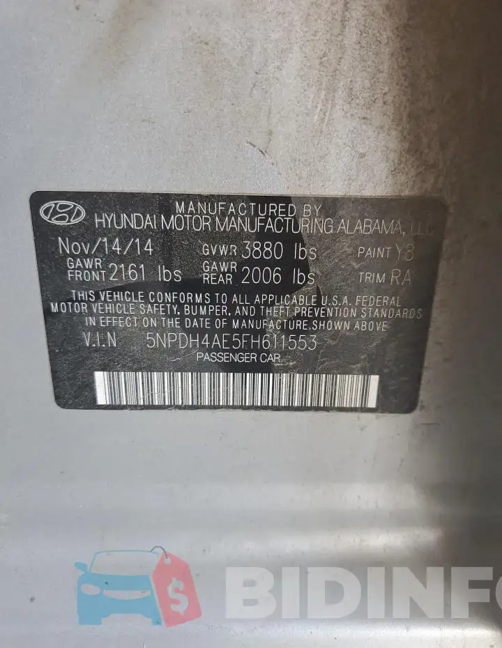 5NPDH4AE5FH611553 Photo# 13