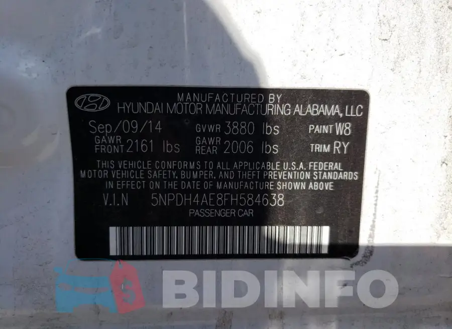 5NPDH4AE8FH584638 Photo# 12