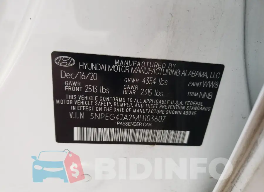 5NPEG4JA2MH103607 Photo# 12