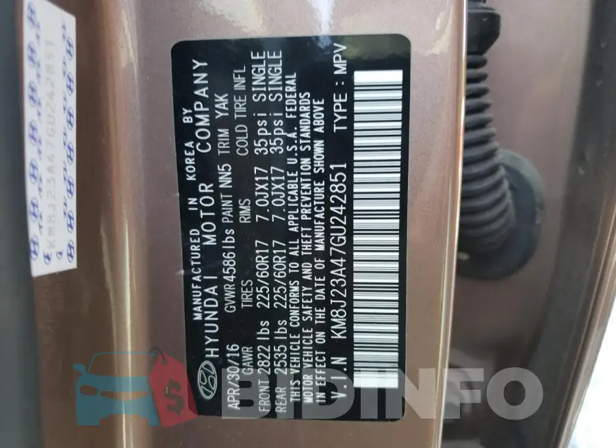 KM8J23A47GU242851 Photo# 13