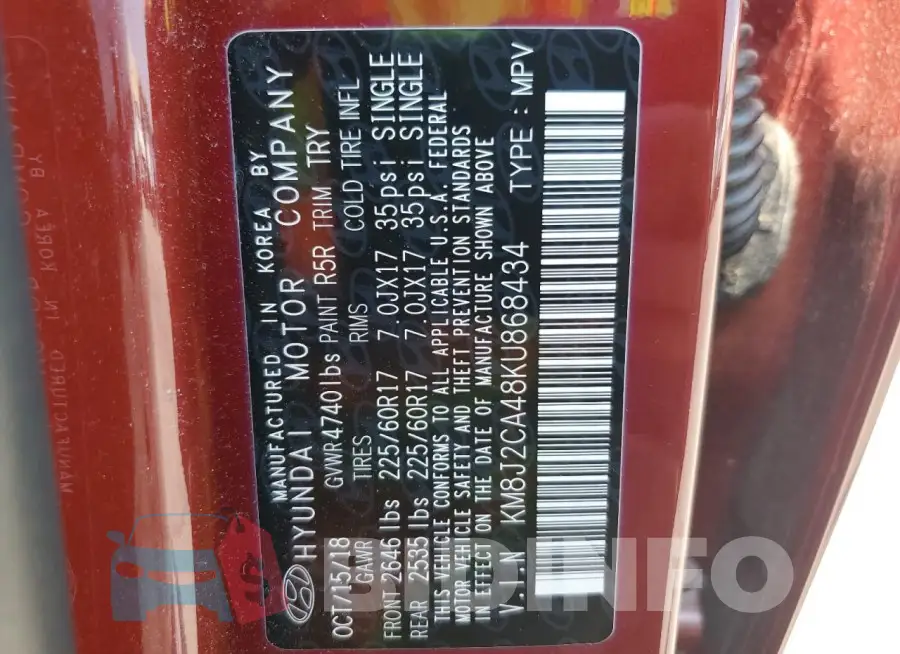 KM8J2CA48KU868434 Photo# 13