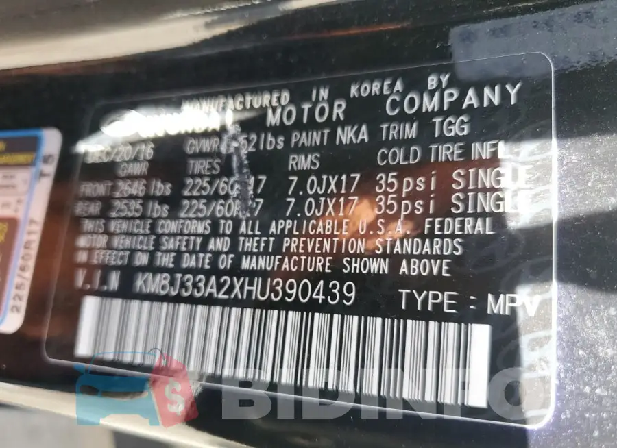 KM8J33A2XHU390439 Photo# 14