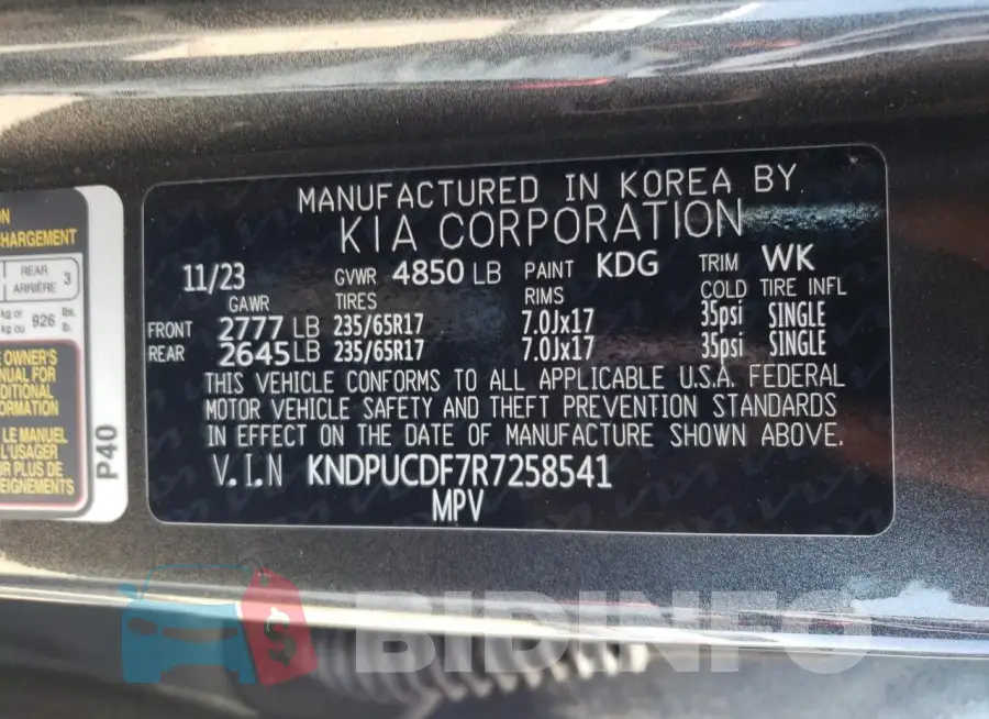KNDPUCDF7R7258541 Photo# 12