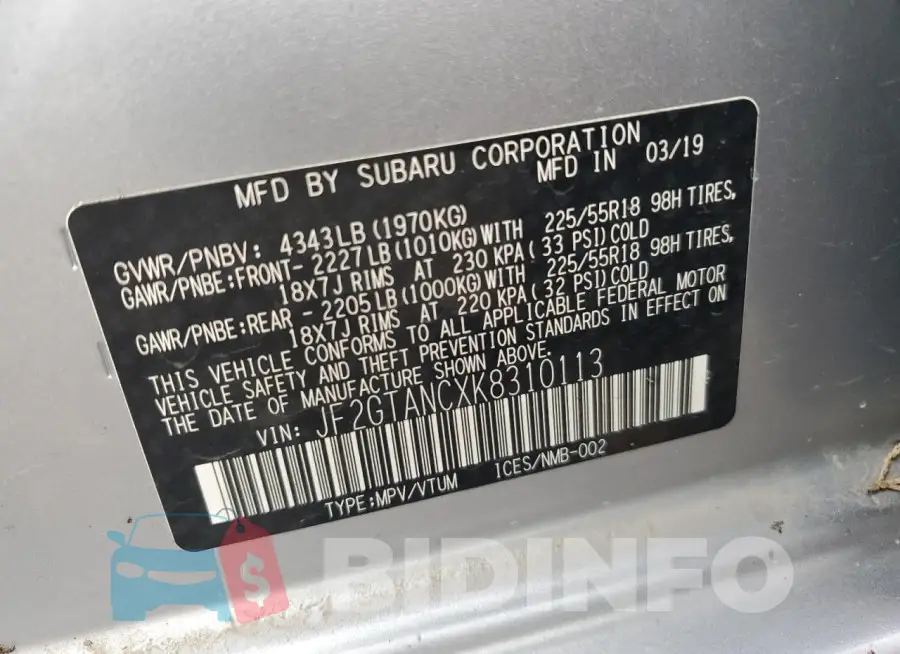 JF2GTANCXK8310113 Photo# 12