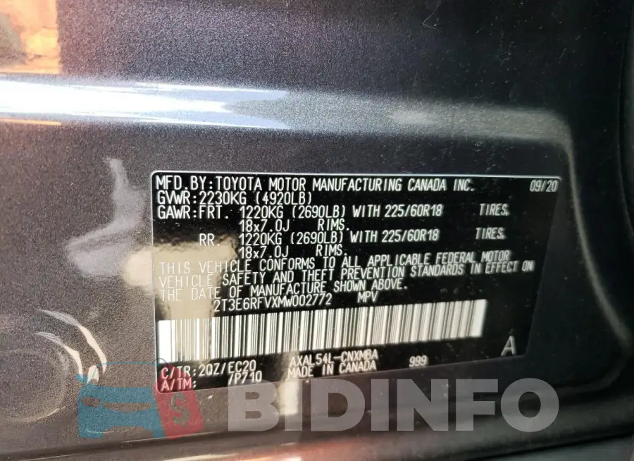 2T3E6RFVXMW002772 Photo# 12