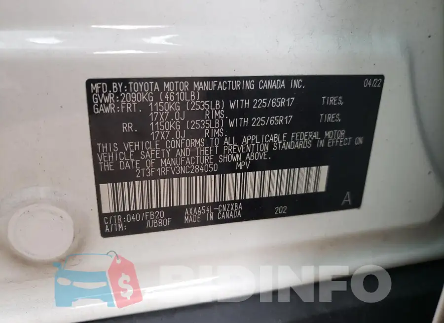 2T3F1RFV3NC284050 Photo# 12