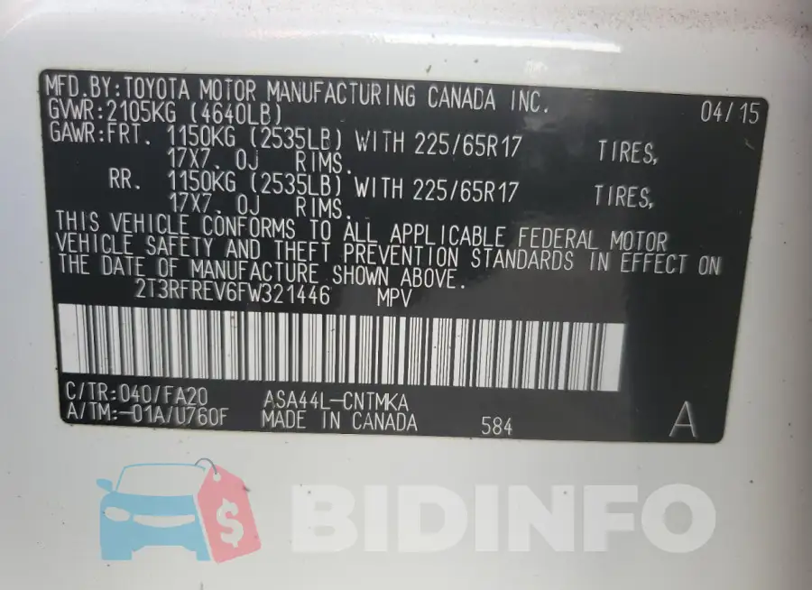 2T3RFREV6FW321446 Photo# 14