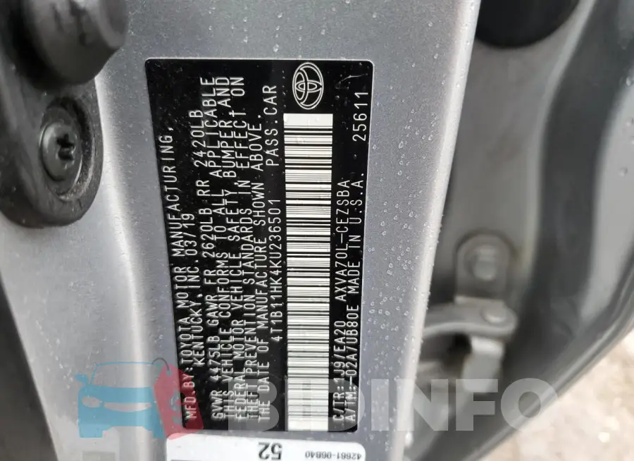 4T1B11HK4KU236501 Photo# 12
