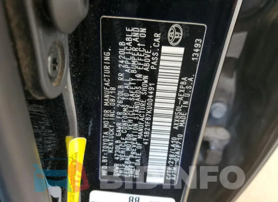 4T1B21FB7KU004491 Photo# 12