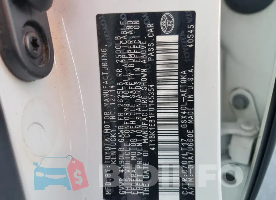4T1BK1EB1FU145354 Photo# 12