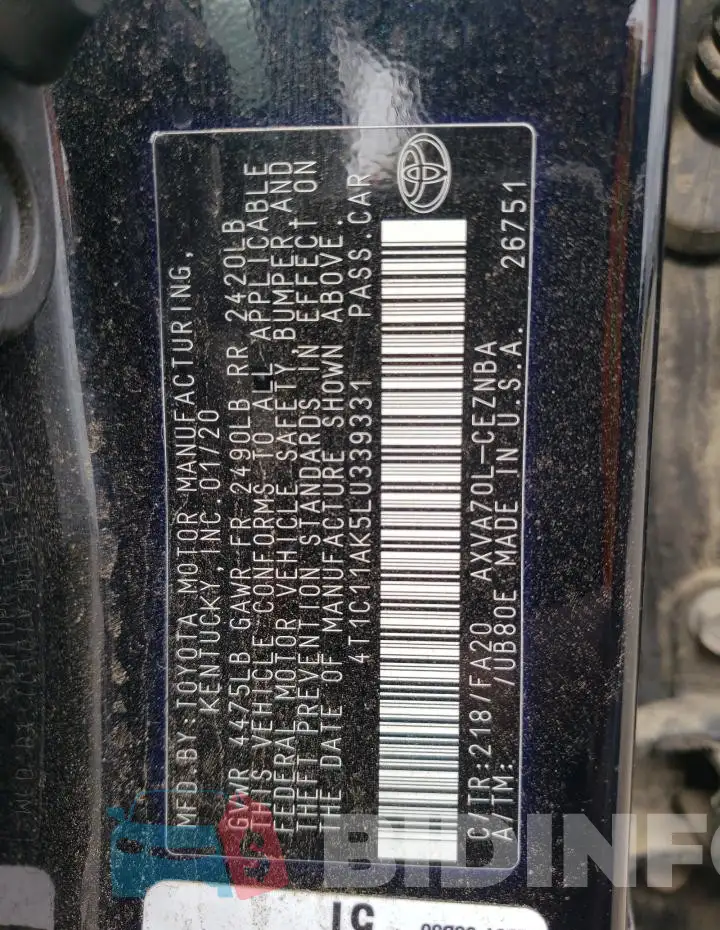 4T1C11AK5LU339331 Photo# 12