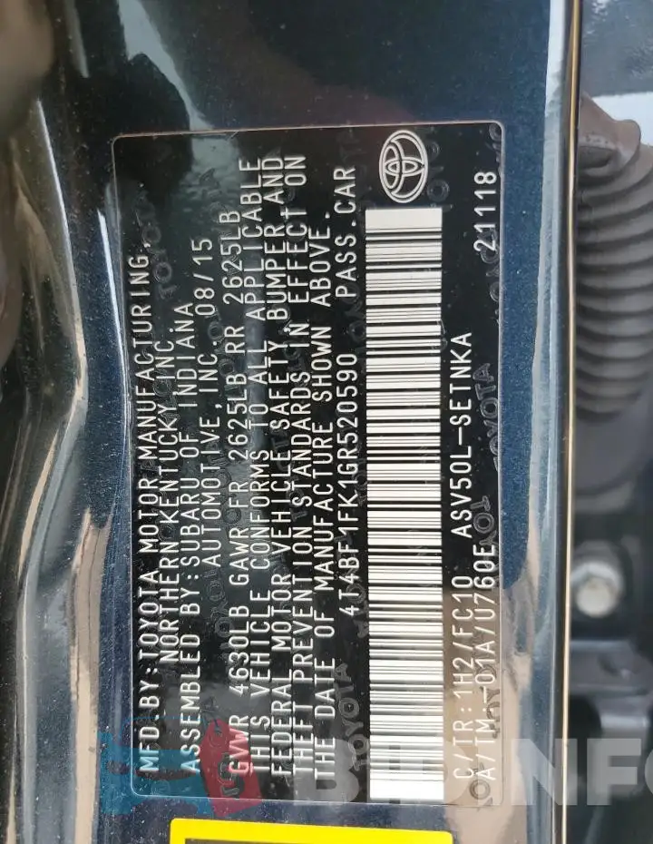 4T4BF1FK1GR520590 Photo# 12