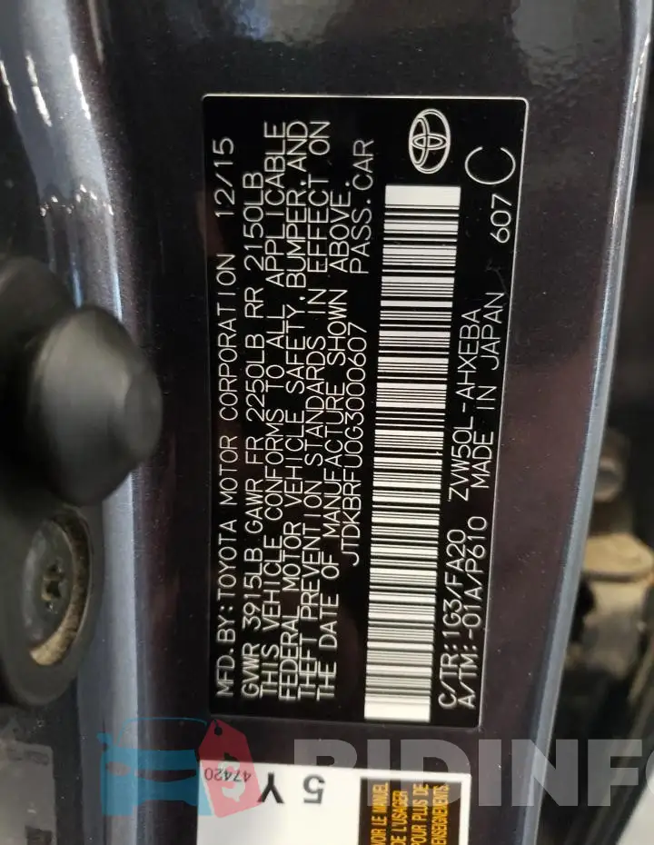 JTDKBRFU0G3000607 Photo# 13
