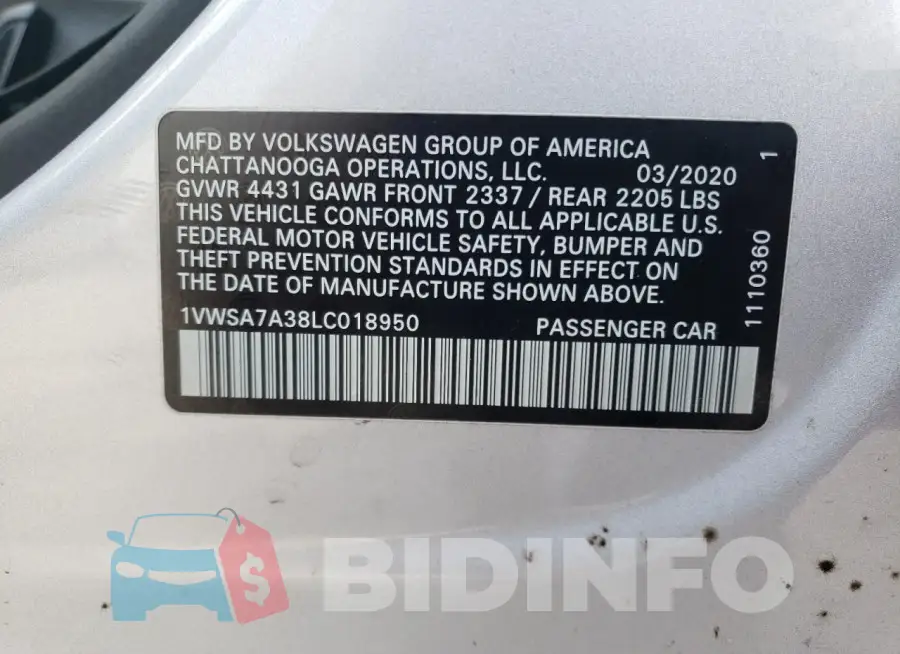 1VWSA7A38LC018950 Photo# 12