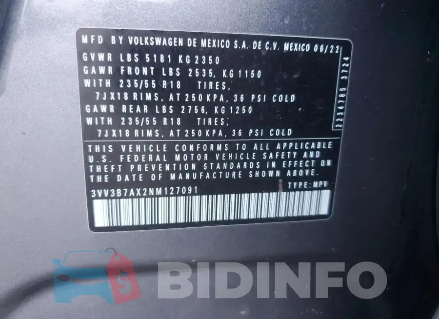 3VV3B7AX2NM127091 Photo# 13