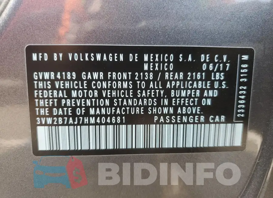 3VW2B7AJ7HM404681 Photo# 13
