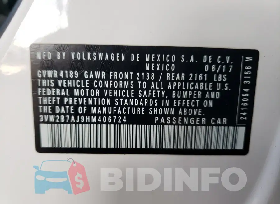 3VW2B7AJ9HM406724 Photo# 12