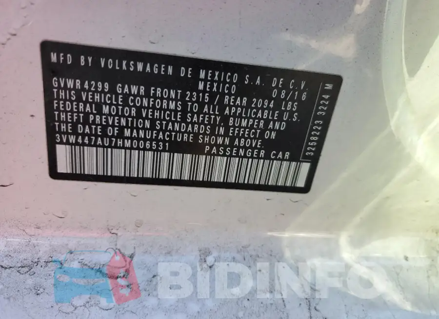 3VW447AU7HM006531 Photo# 12