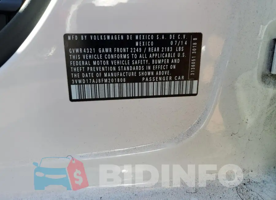 3VWD17AJ8FM201808 Photo# 12