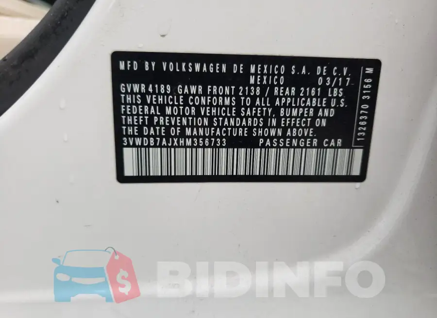 3VWDB7AJXHM356733 Photo# 13