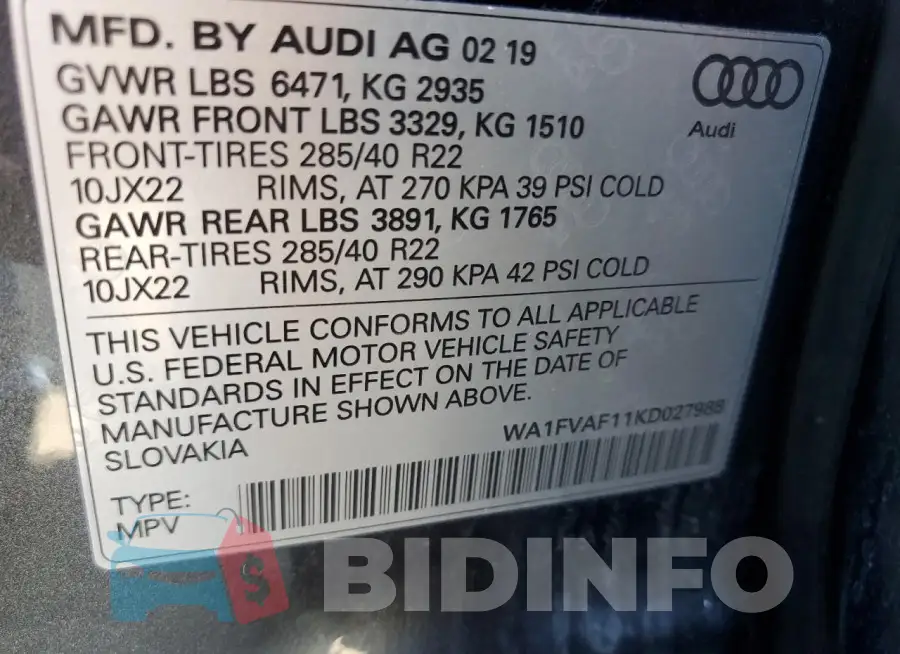 WA1FVAF11KD027988 Photo# 13