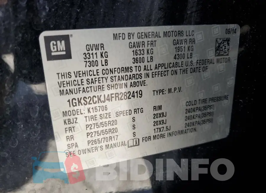 1GKS2CKJ4FR282419 Photo# 13