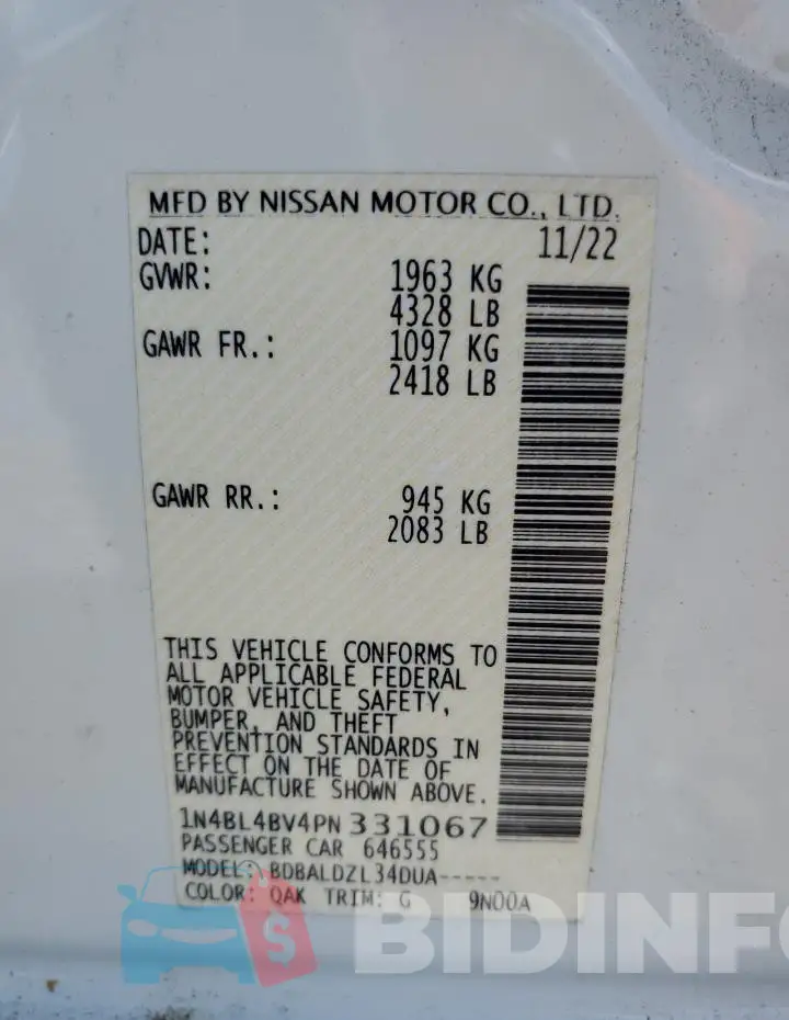 1N4BL4BV4PN331067 Photo# 13