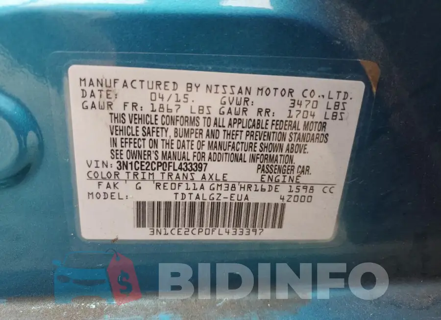 3N1CE2CP0FL433397 Photo# 13