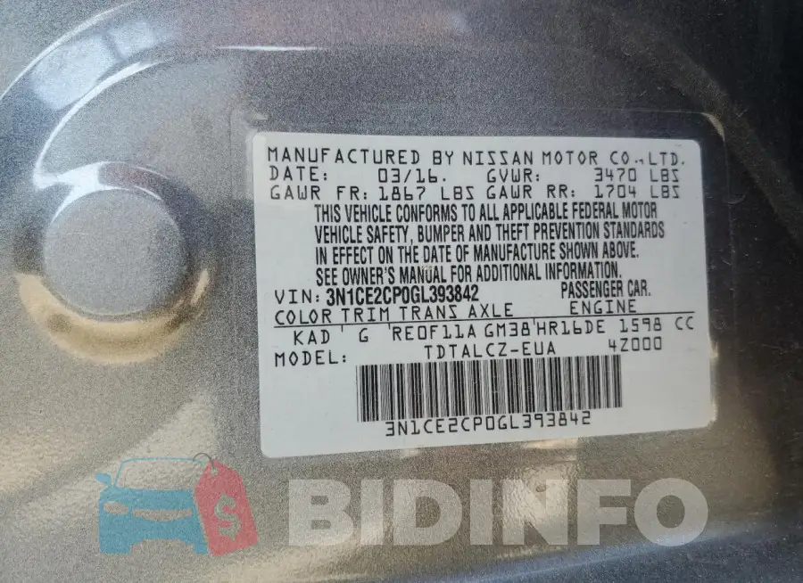 3N1CE2CP0GL393842 Photo# 12