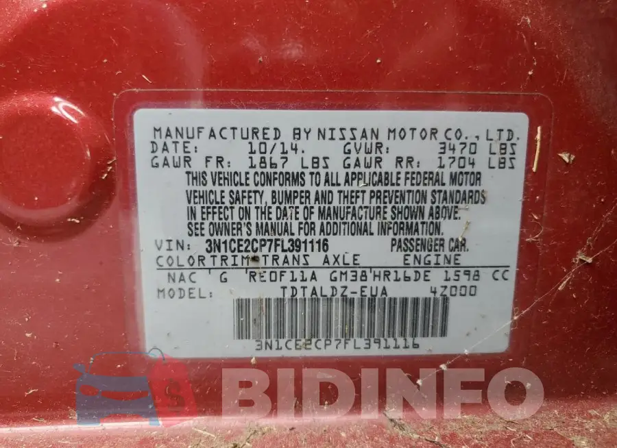 3N1CE2CP7FL391116 Photo# 12