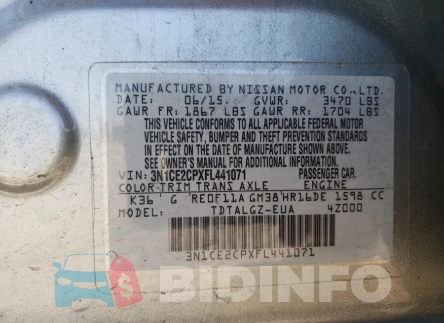 3N1CE2CPXFL441071 Photo# 12