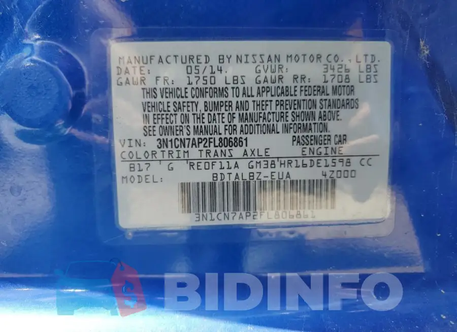 3N1CN7AP2FL806861 Photo# 13