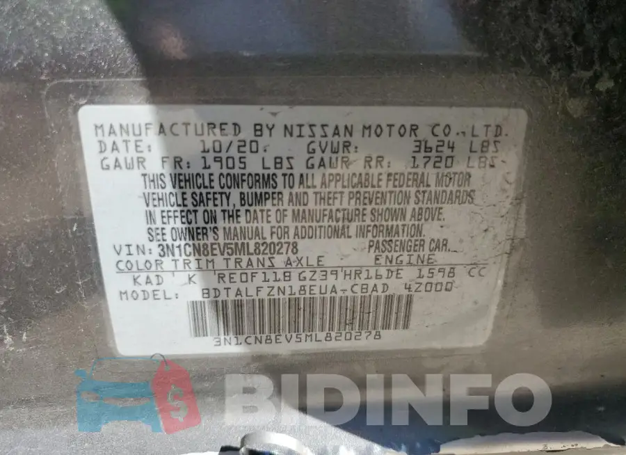 3N1CN8EV5ML820278 Photo# 12