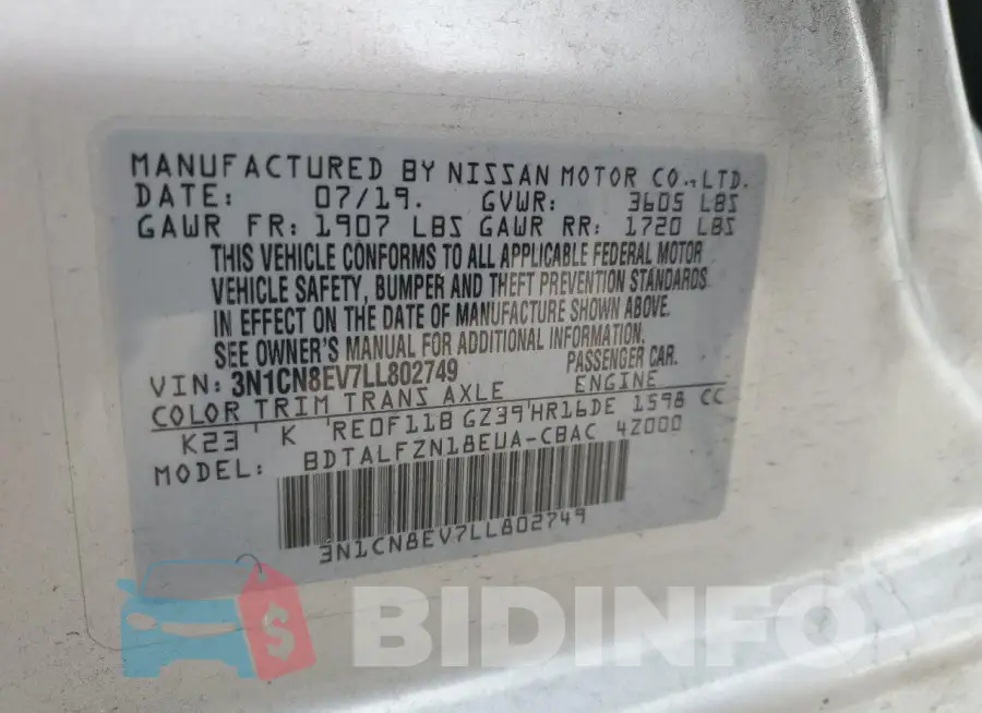 3N1CN8EV7LL802749 Photo# 12