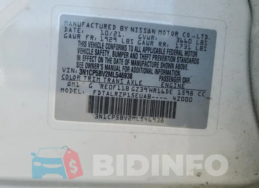 3N1CP5BV2ML546938 Photo# 12