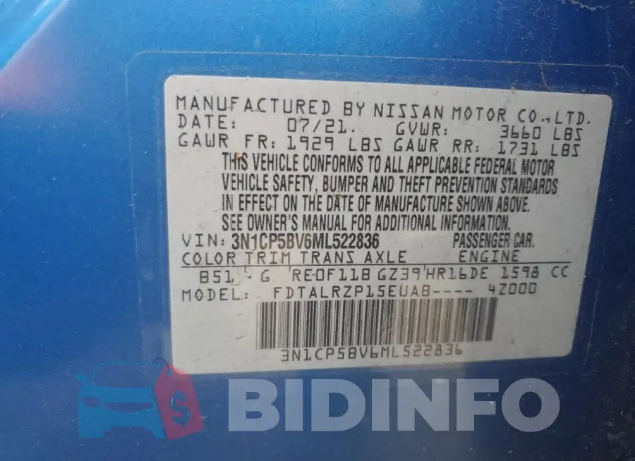 3N1CP5BV6ML522836 Photo# 13