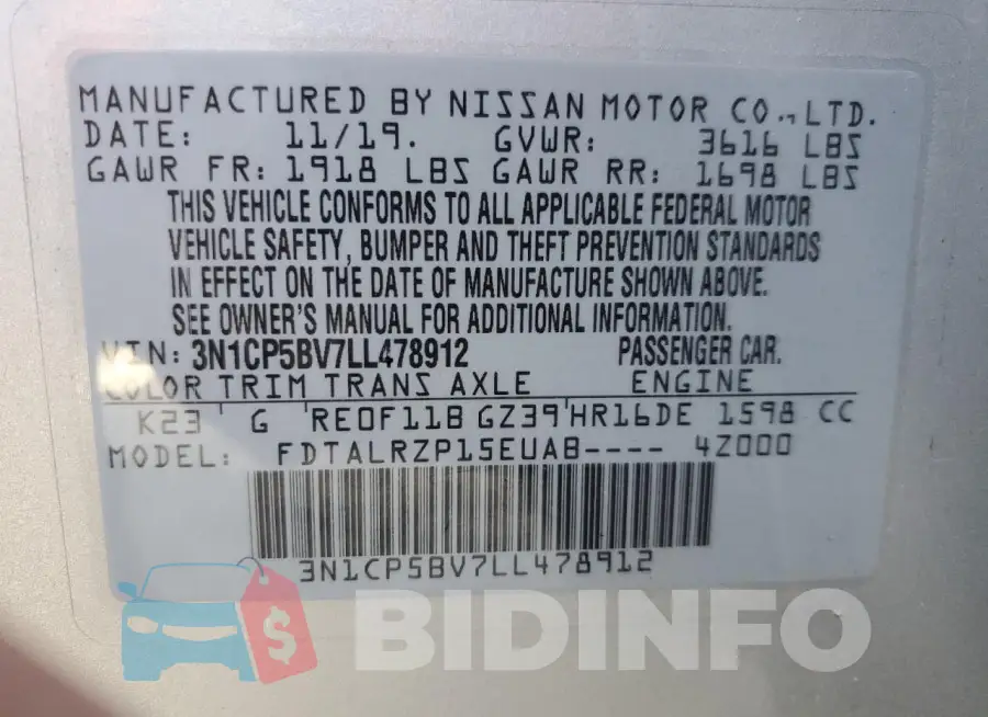 3N1CP5BV7LL478912 Photo# 14