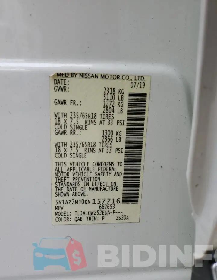 5N1AZ2MJ0KN157716 Photo# 13