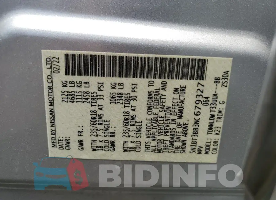 5N1BT3BB3NC679327 Photo# 13